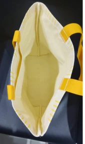 PLAJ ÇANTASI KETEN KREM&SARI ÇİZGİLİ BİODERM YAZILI ÖLÇÜLERİ : ENİ45CMX37YÜKSEKLİKX DERİNLİK12CM - 5