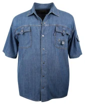 Erkek Büyük Beden 115 Kilo-152 Kilo Arası İçin Uygun Kısa Kol Kot Gömlek Dekons Blue thumbnail 1