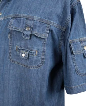 Erkek Büyük Beden 115 Kilo-152 Kilo Arası İçin Uygun Kısa Kol Kot Gömlek Dekons Blue thumbnail 4