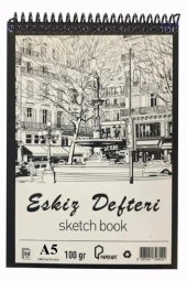 Eskiz Defteri A5 Spralli 50 Yaprak 1 Adet 100 gr 148x210 mm Sketch Book Üstten Açılmalı Ezkiz Defteri - 1
