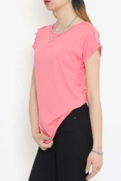 Omuz Dantelli Bluz Pembe - 18151.599. - 3