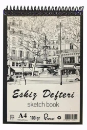 Eskiz Defteri A4 Spralli 50 Yaprak 1 Adet 100 gr 210x297 mm Sketch Book Üstten Açılmalı Ezkiz Defteri - 1