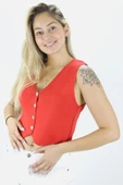 Düz Triko Crop Yelek Bluz Kırmızı - 1468.100 - 3