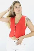 Düz Triko Crop Yelek Bluz Kırmızı - 1468.100 - 2