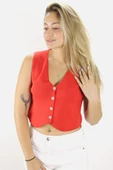 Düz Triko Crop Yelek Bluz Kırmızı - 1468.100 - 1