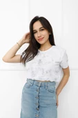 Batik Desenli Crop Açık Gri - 411.0311. - 1
