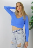 Büzgülü Fitilli Bluz Mavi  - 94574 - 1