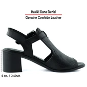 Erkan Saçmacı Elena Siyah Hakiki Dana Derisi Delik Detaylı Kalın Topuklu Rahat Günlük Sandalet - 2