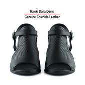 Erkan Saçmacı Elena Siyah Hakiki Dana Derisi Delik Detaylı Kalın Topuklu Rahat Günlük Sandalet - 4