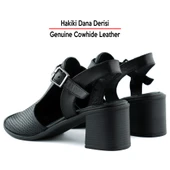 Erkan Saçmacı Elena Siyah Hakiki Dana Derisi Delik Detaylı Kalın Topuklu Rahat Günlük Sandalet - 5