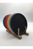 6'lı Mix Renk Yuvarlak Metal Tepsi, Tek Kişilik Çay ve Kahve Sunum Tepsisi 22cm - 4