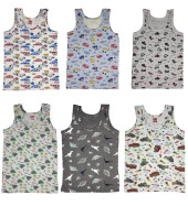 6 Adet Likralı Erkek Çocuk Empirme Desenli Mody Penye Askılı Atlet - 1