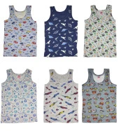 6 Adet Likralı Erkek Çocuk Empirme Desenli Mody Penye Askılı Atlet - 2