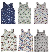 6 Adet Likralı Erkek Çocuk Empirme Desenli Mody Penye Askılı Atlet - 5