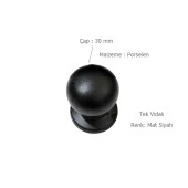 5 Adet Porselen Düğme Tek Vidalı Mat Siyah Mobilya Dolap Kulp - 2