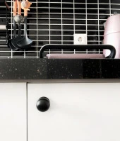 5 Adet Porselen Düğme Tek Vidalı Mat Siyah Mobilya Dolap Kulp - 4