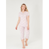 Angelina pijama Kadın pembe bambu kaprili kısa kol pijama takımı 69 89 - 1
