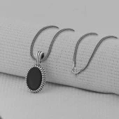 Siyah Oniks Taşlı Oval 925 Ayar Erkek Gümüş Kolye thumbnail 2