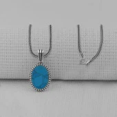 Turkuaz Taşlı Oval 925 Ayar Erkek Gümüş Kolye thumbnail 1