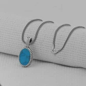 Turkuaz Taşlı Oval 925 Ayar Erkek Gümüş Kolye thumbnail 2