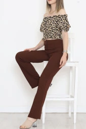 Bel Lastikli Crop Bluz Leopar - 18493.1153. - 2