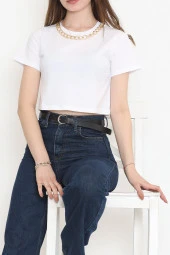 Zincirli Crop Tişört Beyaz - 673.1247. - 1