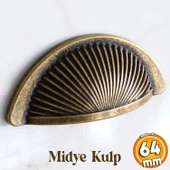 Yelken Midye Tas Çanak 64 mm Düğme Eskitme AntikSarı Mobilya Mutfak Dolap Kulpu Kulbu Kulpları - 1
