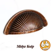 Yelken Midye Tas Çanak 64mm Düğme Eskitme AntikBakır Mobilya Mutfak Dolap Kulpu Kulbu Kulpları thumbnail 1