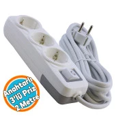 Anahtarlı Grup Priz 3'lü Topraklı 2 Metre Seyyar Ara Kablolu Uzatma Kablolusu Üçlü Piriz - 1