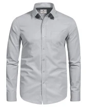 Erkek Büyük Beden 118-191 Kilo Arası İçin Uygun Cepli Klasik Gömlek Gri - 1