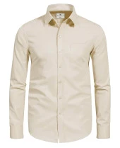 Erkek Büyük Beden 118-191 Kilo Arası İçin Uygun Cepli Klasik Gömlek Bej - 3