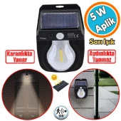 Güneş Enerjili Aplik Dış Aydınlatma 3 Modlu Işıklandırma Sensörlü Sarı Işıklı 5 W Portatif Fener Lamba - 1
