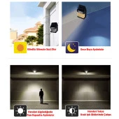 Güneş Enerjili Aplik Dış Aydınlatma 3 Modlu Işıklandırma Sensörlü Sarı Işıklı 5 W Portatif Fener Lamba - 2