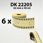 EcotagPlus Brother DK 22205  Etiket 62 mm x 30,48 m -Sürekli - 6 Adet + Tutucu - 2