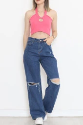 Gögüs Dekolteli Crop Bluz Pembe - 18404.1059. - 4
