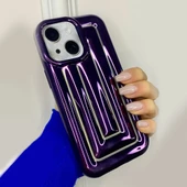 iPhone 15 Rudra Seri Labirent Desen 3D Metalik Silikon Kapak - 7