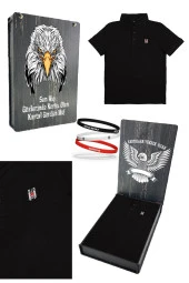 Beşiktaş Orijinal Polo Yaka Çocuk T-shirt + Bileklik Set Hediyelik Ahşap Kutulu - 1