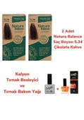 NATURA BALANCE SAÇ BOYASI 5.34 ÇİKOLATA KAHVE 2 ADET + KALYON TIRNAK BESLEYİCİ VE BAKIM YAĞI - 1