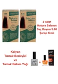 NATURA BALANCE SAÇ BOYASI 5.66 ŞARAP KIZILI 2 ADET + KALYON TIRNAK BESLEYİCİ VE BAKIM YAĞI - 1