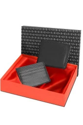 Kutulu Vegan Deri Siyah Klasik Erkek Cüzdan & Kartlık Seti  Siyah thumbnail 1