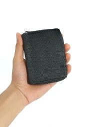 Kutulu Vegan Deri Siyah Fermuarli Erkek Cüzdan & Kartlık Parfümlü Hediye Seti  Siyah thumbnail 3