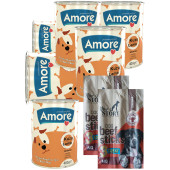 Amore Kuzu Parça Etli Yetişkin Köpek Konservesi 6lı, 3lü Sticks Ödül - 1