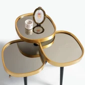 3'Lü Siyah Aynalı Yuvarlak Zigon Sehpa Gold Çerçeveli Ahşap Lüx Ayaklı D1 - 2