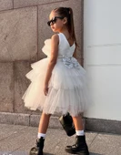 Saten Kumaş , Tütülü Nimfea Kız Çocuk Abiye Elbise MNK0597 thumbnail 1