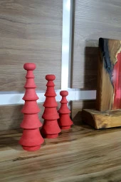 Ahşap Dekor Yılbaşı Dekoru Çam Ağcı El Yapımı Eskitme Yeşil Doğal Dekor 3 Parça - 2