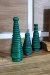 Ahşap Dekor Yılbaşı Dekoru Çam Ağcı El Yapımı Eskitme Yeşil Doğal Dekor 3 Parça - 3