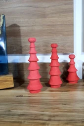 Ahşap Dekor Yılbaşı Dekoru Çam Ağcı El Yapımı Eskitme Yeşil Doğal Dekor 3 Parça - 3