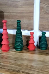 4 Parça Ahşap Dekor Yılbaşı Dekoru Çam Ağcı El Yapımı Eskitme Doğal Dekor 3 Parça - 3