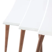 3'Lü Beyaz Dikdörtgen Ahşap Zigon Sehpa Kahve Lüx Ayaklı E12 - 3