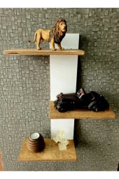 Doğal Ahşap Çoklu Raf Dekoratif Duvar  Rafı - 3